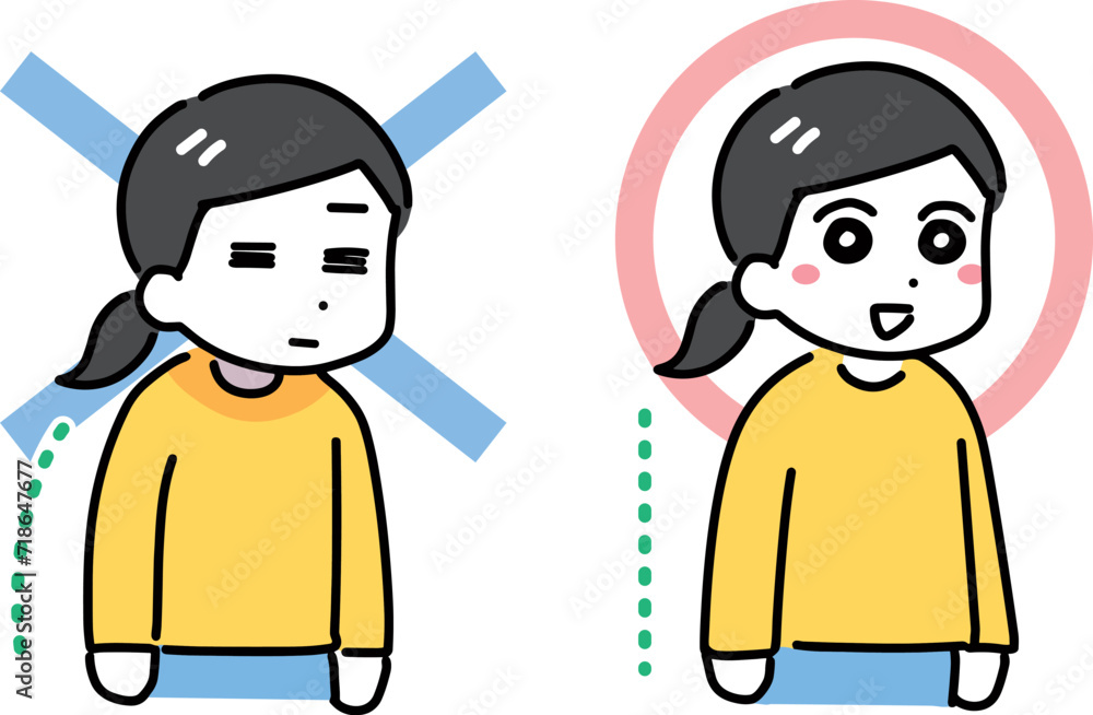 Fototapeta premium 女性の正しい姿勢と悪い姿勢