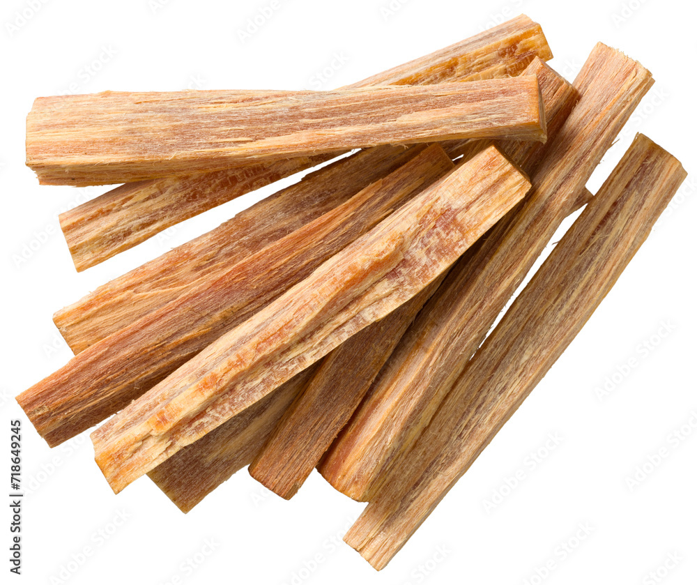 Cedar wood sticks isolated on white background, top view.