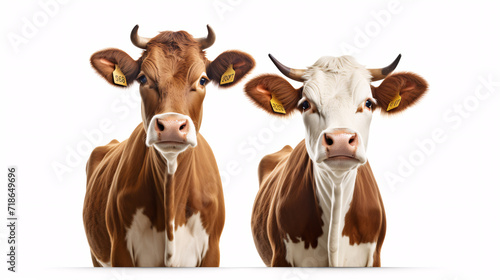 Collage of two cows isolated on a white background  front view