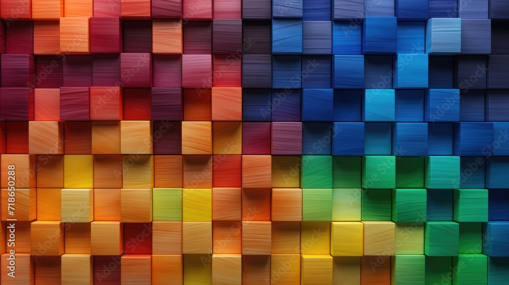 Spectrum of stacked multi-colored wooden blocks, Ai Generated. Spectrum of stacked multi-colored wooden blocks, Ai Generated.