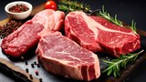 Assorted raw Black Angus Prime steaks, showcasing top-tier meat quality, Ai Generated.