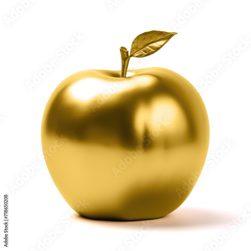 A solid gold apple against a white background  radiating luxury  Ai Generated