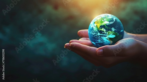 Cradled in hands, the green planet signifies Earth's salvation, Ai Generated.