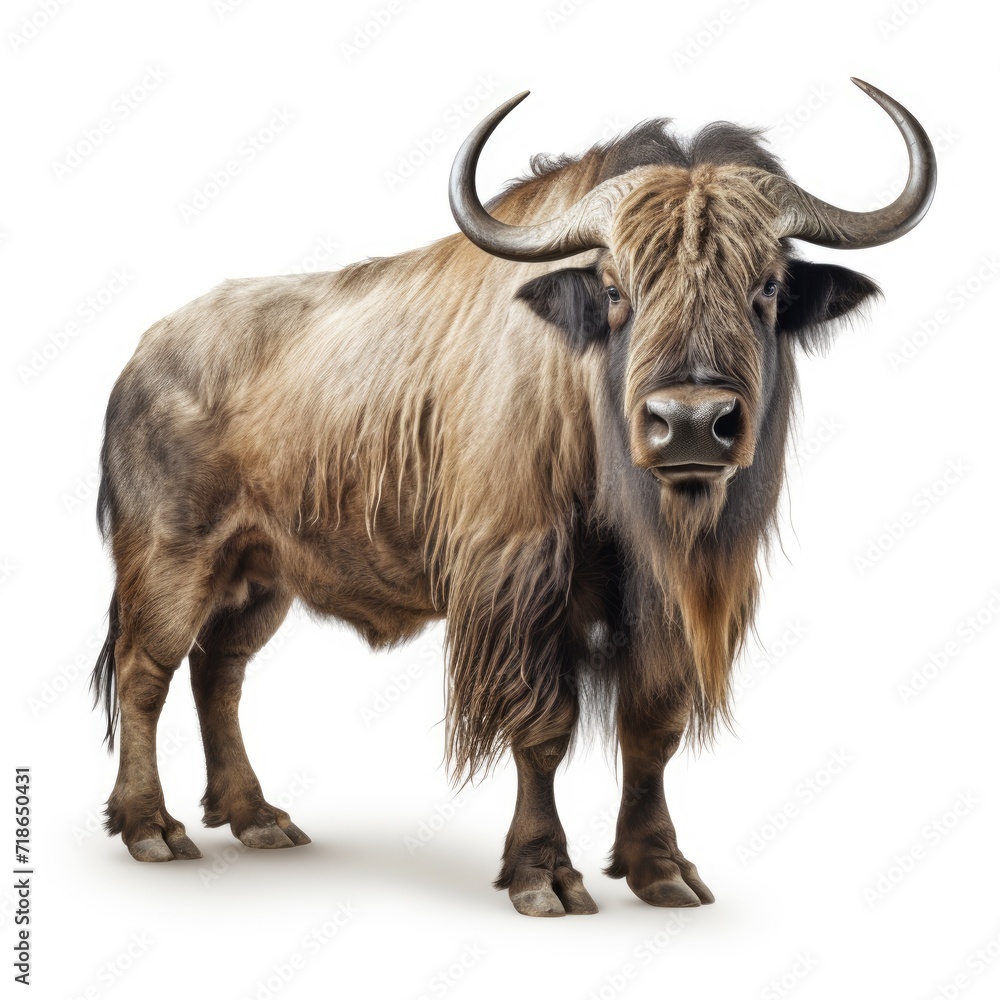 A vivid image of a bison, standing out against a clean white backdrop, Ai Generated A vivid image of a bison, standing out against a clean white backdrop, Ai Generated