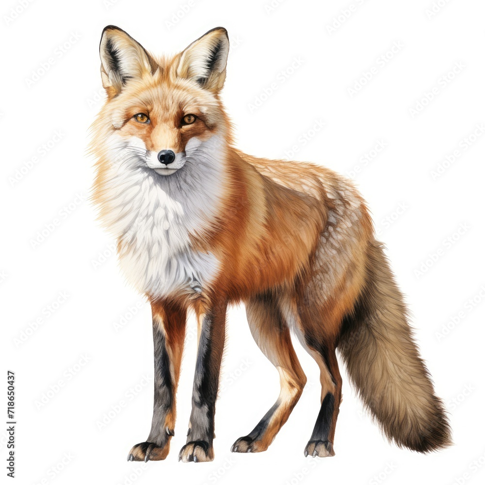 Obraz premium An image of a fox, distinct and prominent against a white backdrop, Ai Generated