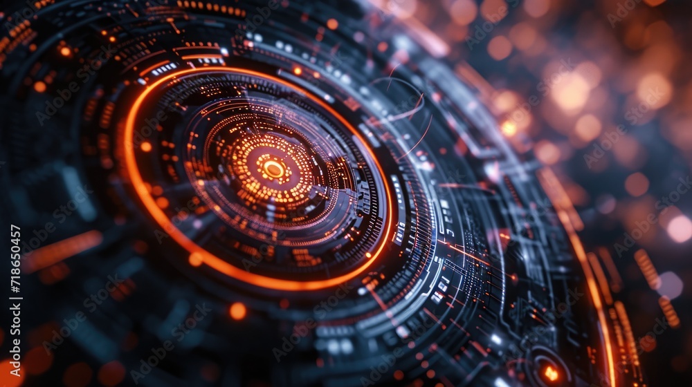 Animated shield and scope data processing on a dark backdrop, Ai Generated Animated shield and scope data processing on a dark backdrop, Ai Generated