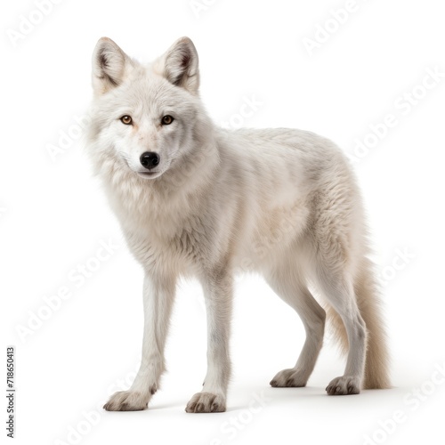 A wolf captured in a photo  vividly set against a pure white background  Ai Generated