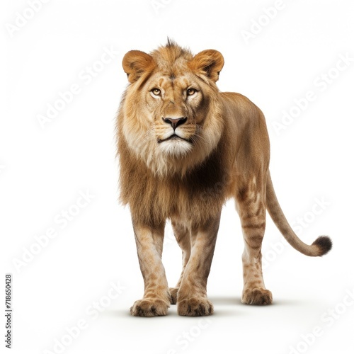 An image showcasing a majestic lion, contrasted with a white backdrop, Ai Generated