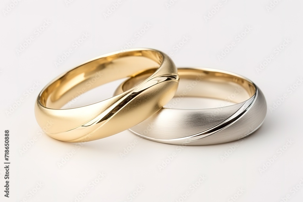 A pair of sparkling and luxurious gold rings in the photo on a white background. generative AI A pair of sparkling and luxurious gold rings in the photo on a white background. generative AI