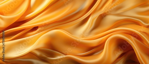 Golden shiny satin silk swirl wave background for a panoramic banner. Luxurious and captivating, Ai Generated.