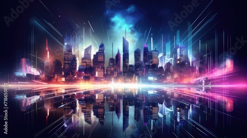 An illustrative urban architecture cityscape adorned with space and neon light effects  creating a futuristic atmosphere  Ai Generated.