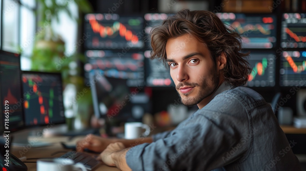 Finance trade manager analyzing stock market indicators for best investment strategy Finance trade manager analyzing stock market indicators for best investment strategy