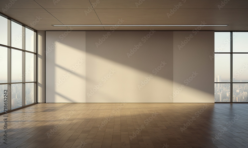 An empty room with light shining from outside. generative AI