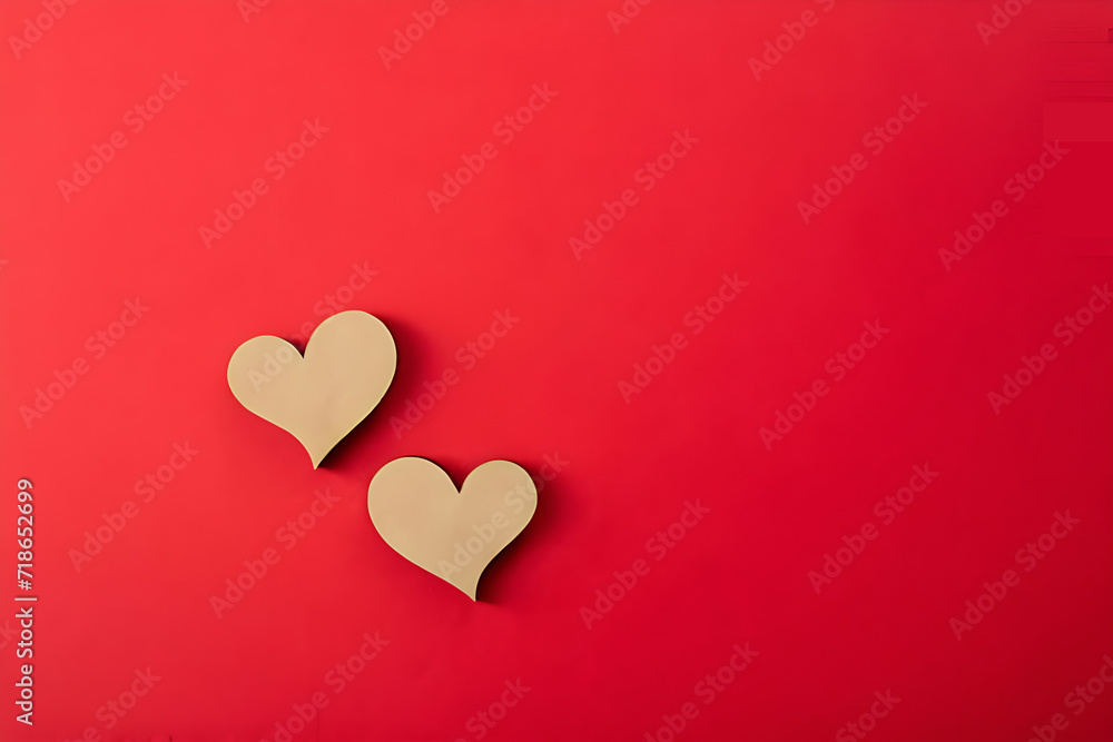 Wooden heart on red background. Valentine's Day.