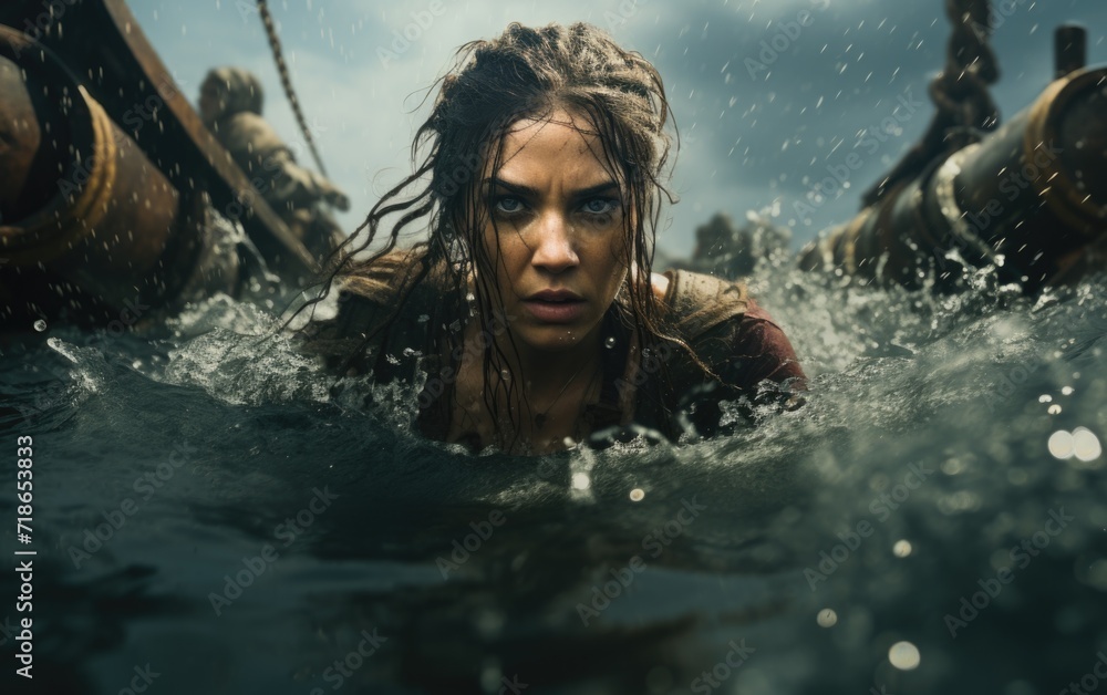 Fototapeta premium Bold female viking: a glimpse into the fierce world of Nordic shieldmaidens, showcasing strength, bravery, and the untold stories of Viking warrior women in the pages of history and myth.