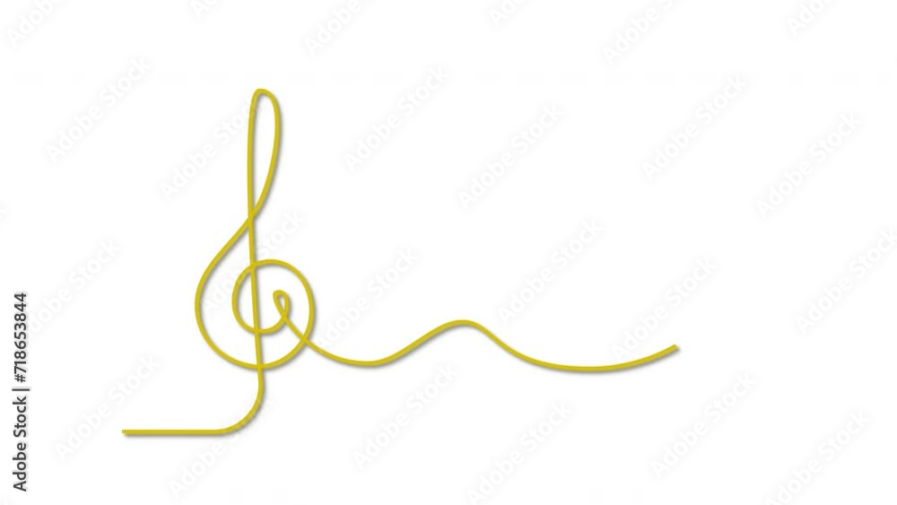 Treble clef self drawing animation. Yellow golden line animated on white background. Treble clef self drawing animation. Yellow golden line animated on white background.