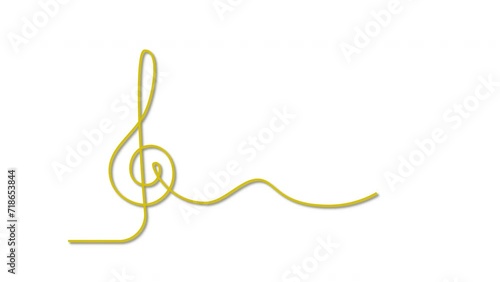 Treble clef self drawing animation. Yellow golden line animated on white background. photo