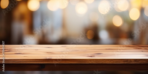 Blurred backdrop with wooden countertop.