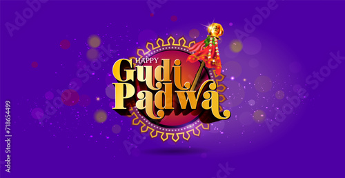 Vector illustration of Gudi Padwa celebration background. India traditional festival Lunar New Year of Maharastra. Creative greeting card design.