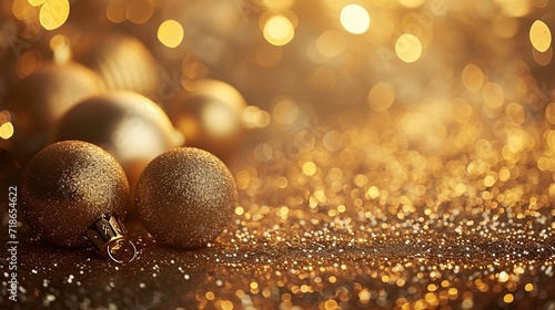 Abstract background with yellow and gold particle. Christmas Golden light shine particles bokeh on navy blue background. Holiday concept