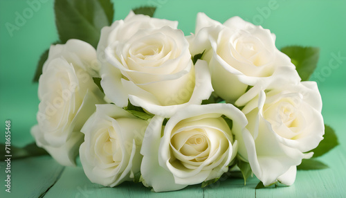 bouquet of white roses on a green background