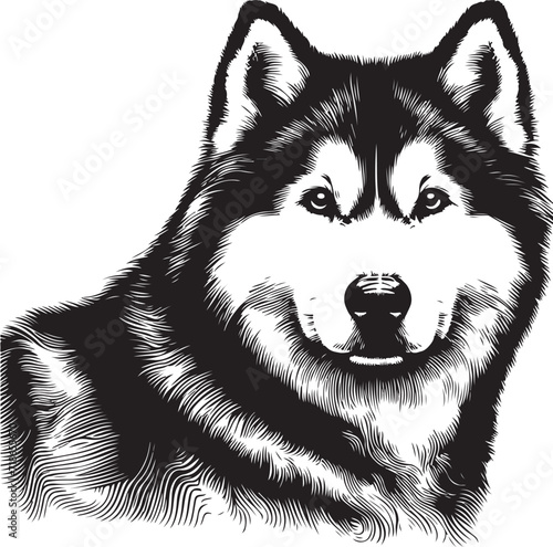 head siberian husky line art illustration, cartoon outline white background