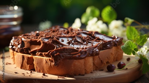 Chocolate spread on slice of bread