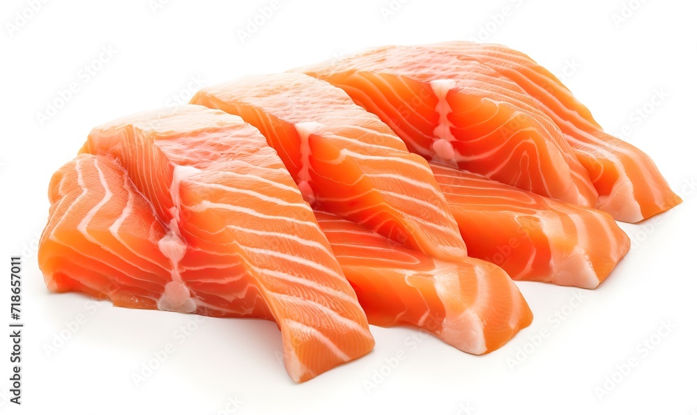 Fresh salmon slices on a white background. generative AI