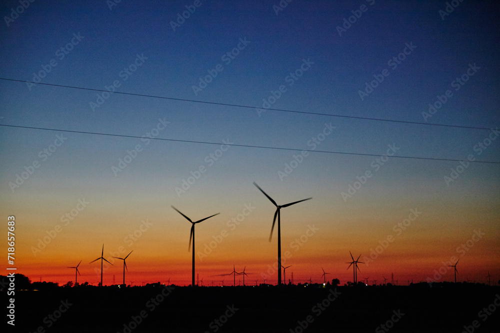 Serene Dusk Wind Turbines and Distant Lights in Ohio