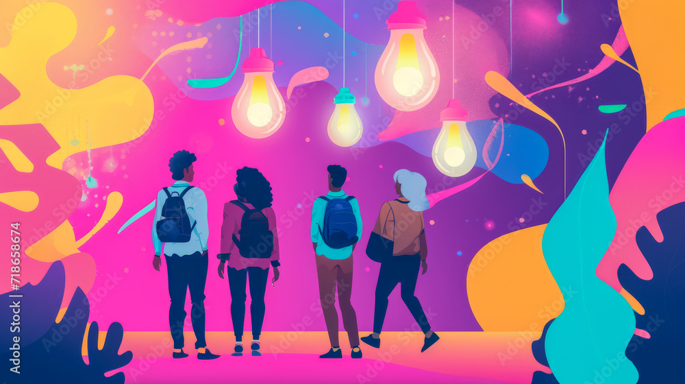 Abstract illustration representing the benefits of ed tech and online learning technologies in society Abstract illustration representing the benefits of ed tech and online learning technologies in society