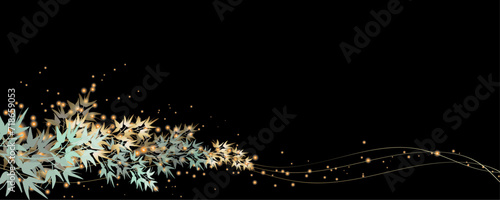 Vector art deco luxury flower, leaves, gold shine line art background. Golden botany banner. Japanese style Hand drawn vector. Line art style design. Hand drawn florals for packaging,coveand wall arts