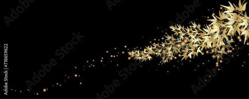 Vector art deco luxury flower, leaves, gold shine line art background. Golden botany banner. Japanese style Hand drawn vector. Line art style design. Hand drawn florals for packaging,coveand wall arts