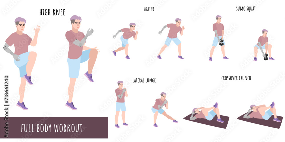 Disabled man with prosthetic arm doing workout Disabled man with prosthetic arm doing workout