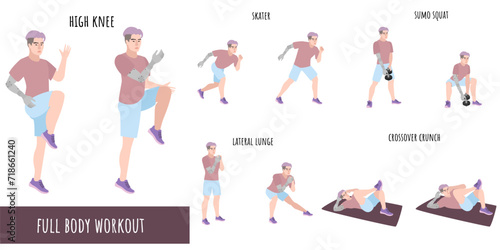 Disabled man with prosthetic arm doing workout