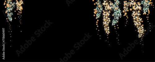 Vector art deco luxury flower, leaves, gold shine line art background. Golden botany banner. Japanese style Hand drawn vector. Line art style design. Hand drawn florals for packaging,coveand wall arts