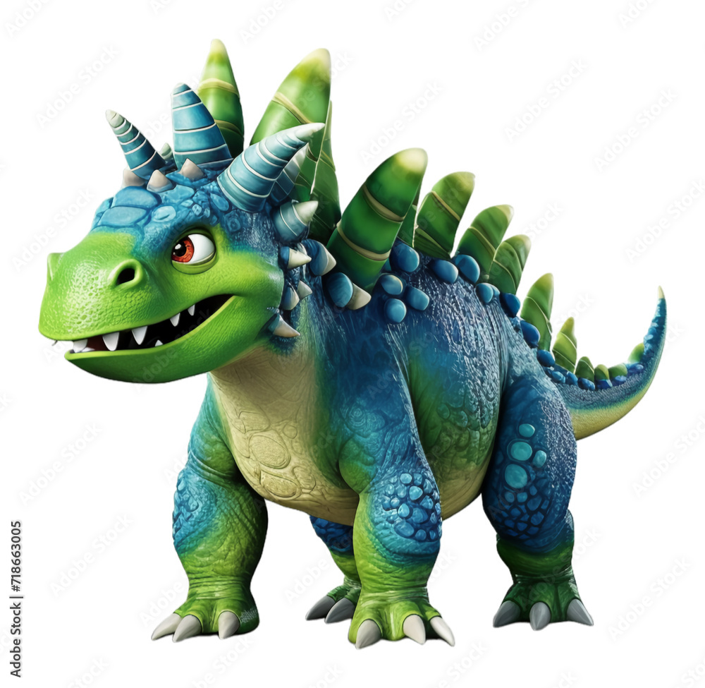 Fototapeta premium 3D illustration cartoon animal dinosaur, cute dino character toy, with transparent background, generative ai