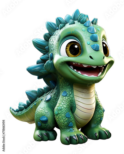 3D illustration cartoon animal dinosaur, cute dino character toy, with transparent background, generative ai