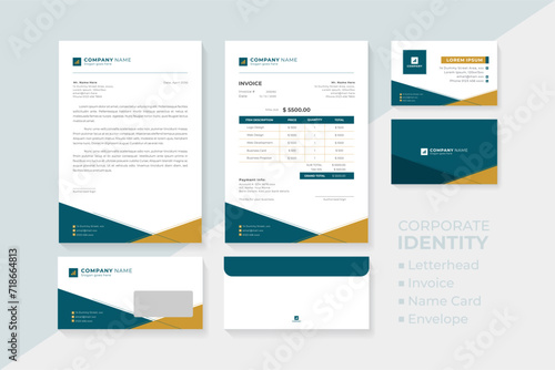 Corporate identity set including letterhead, invoice, name card and envelope. photo