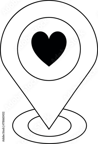  Map Navigation Icon with Heart in Black and white colors