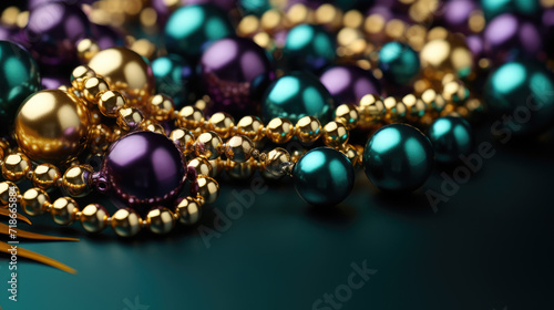 Banner with gold, purple and green Mardi Gras beads