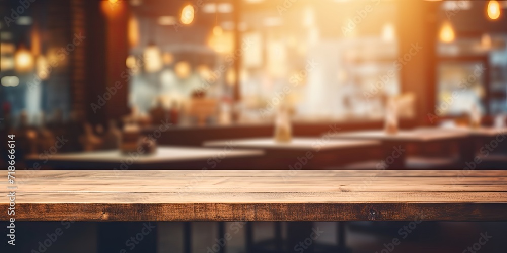 Blurred cafe and restaurant backdrop with empty wooden desk. Blurred cafe and restaurant backdrop with empty wooden desk.