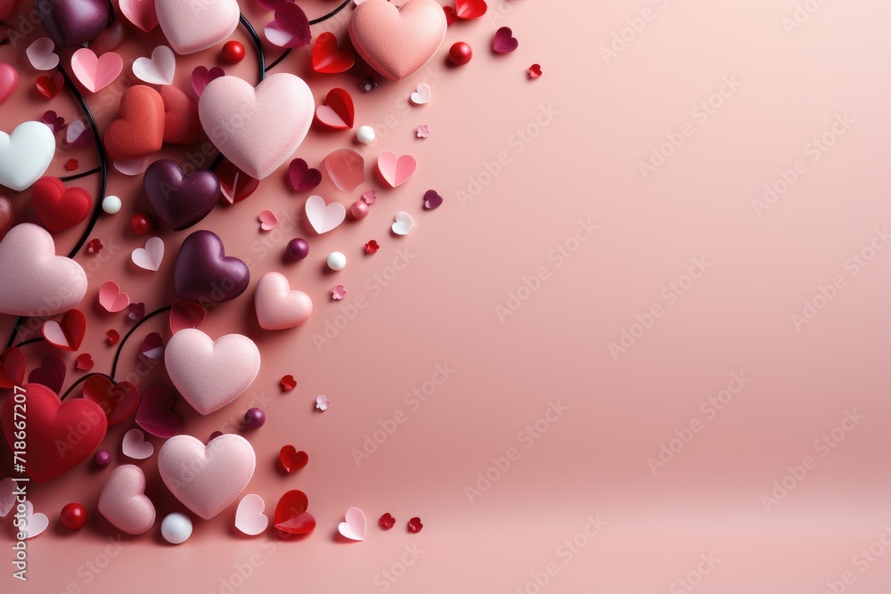 Love's Journey Pink and Red Hearts Soar with Copy Space for Design