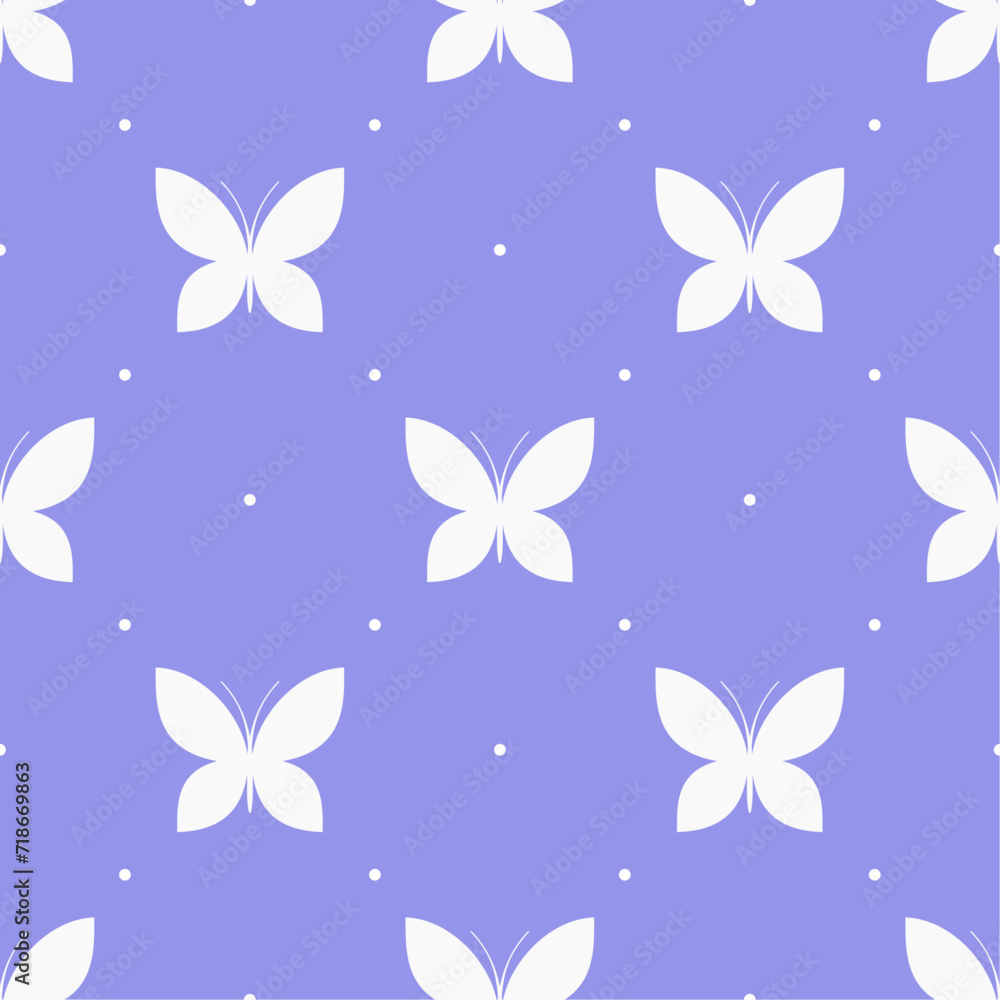 White butterflies on blue dotted background. Vector seamless pattern. Best for textile, print, wallpapers and your design. White butterflies on blue dotted background. Vector seamless pattern. Best for textile, print, wallpapers and your design.