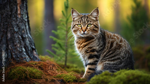 Wild cat in a pine forest © Cybonad
