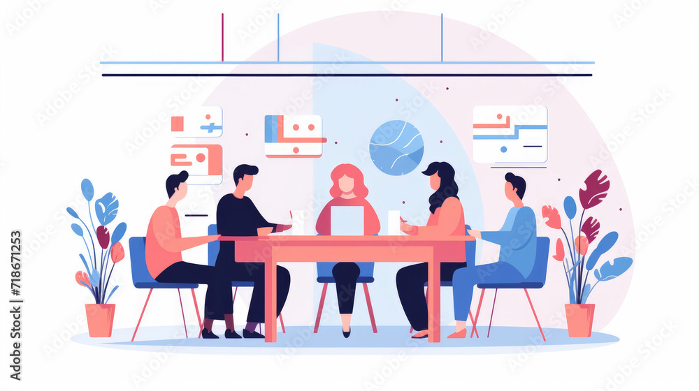 People in a business meeting or conference illustration on a white background People in a business meeting or conference illustration on a white background