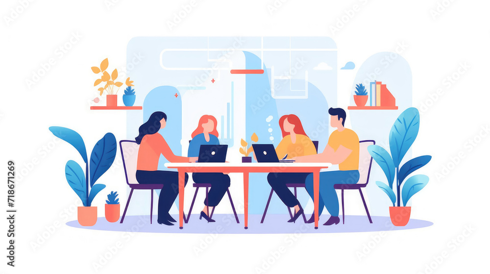 People in a business meeting or conference illustration on a white background