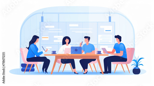 People in a business meeting or conference illustration on a white background