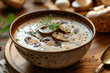 Creamy mushroom soup in ceramic bowl