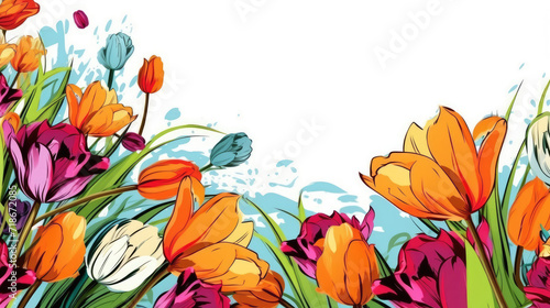 Colorful spring flowers with white copy space © Thanos