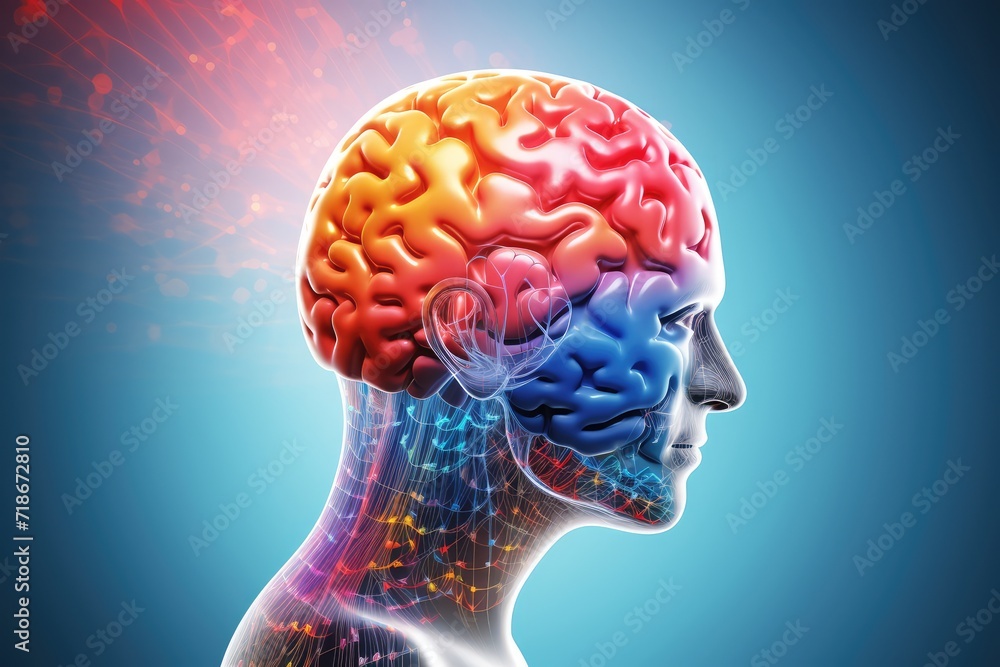 Obraz premium Brain puzzle, thinker person, intellectual challenges, jigsaw for cognitive engagement, brain health, brain structure, memory puzzle pieces neurons, mindful logic, brain strategy vision and consulting